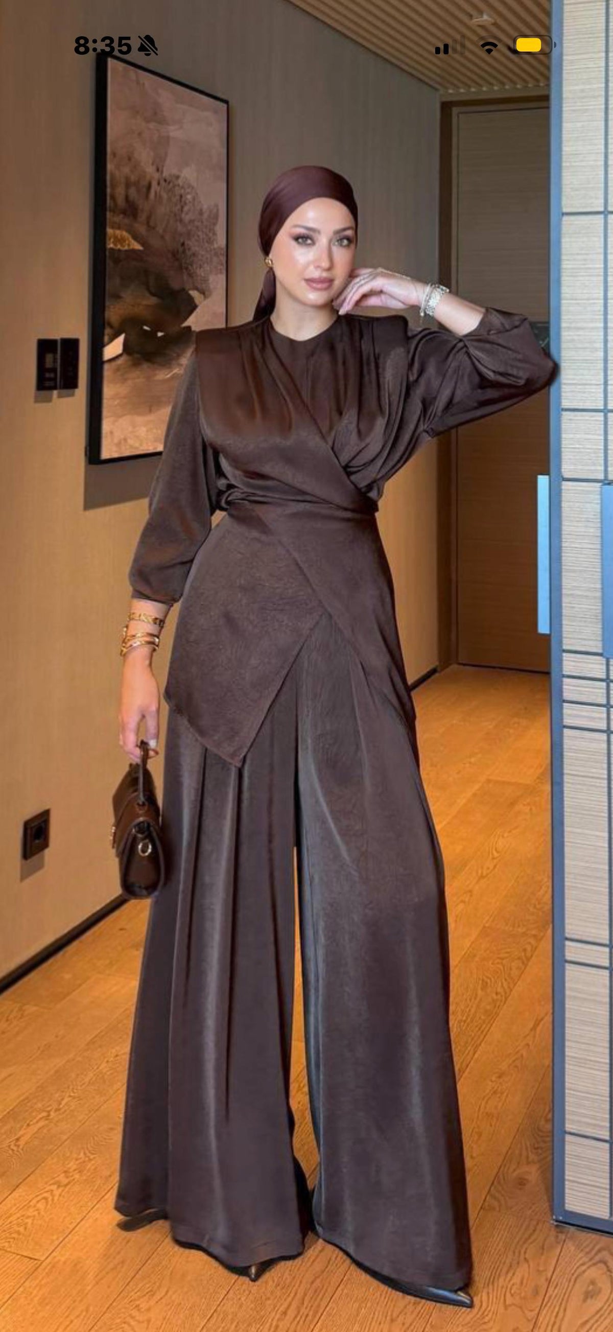 Chocolate Brown Satin Silk 2-Piece Wide Pants Set