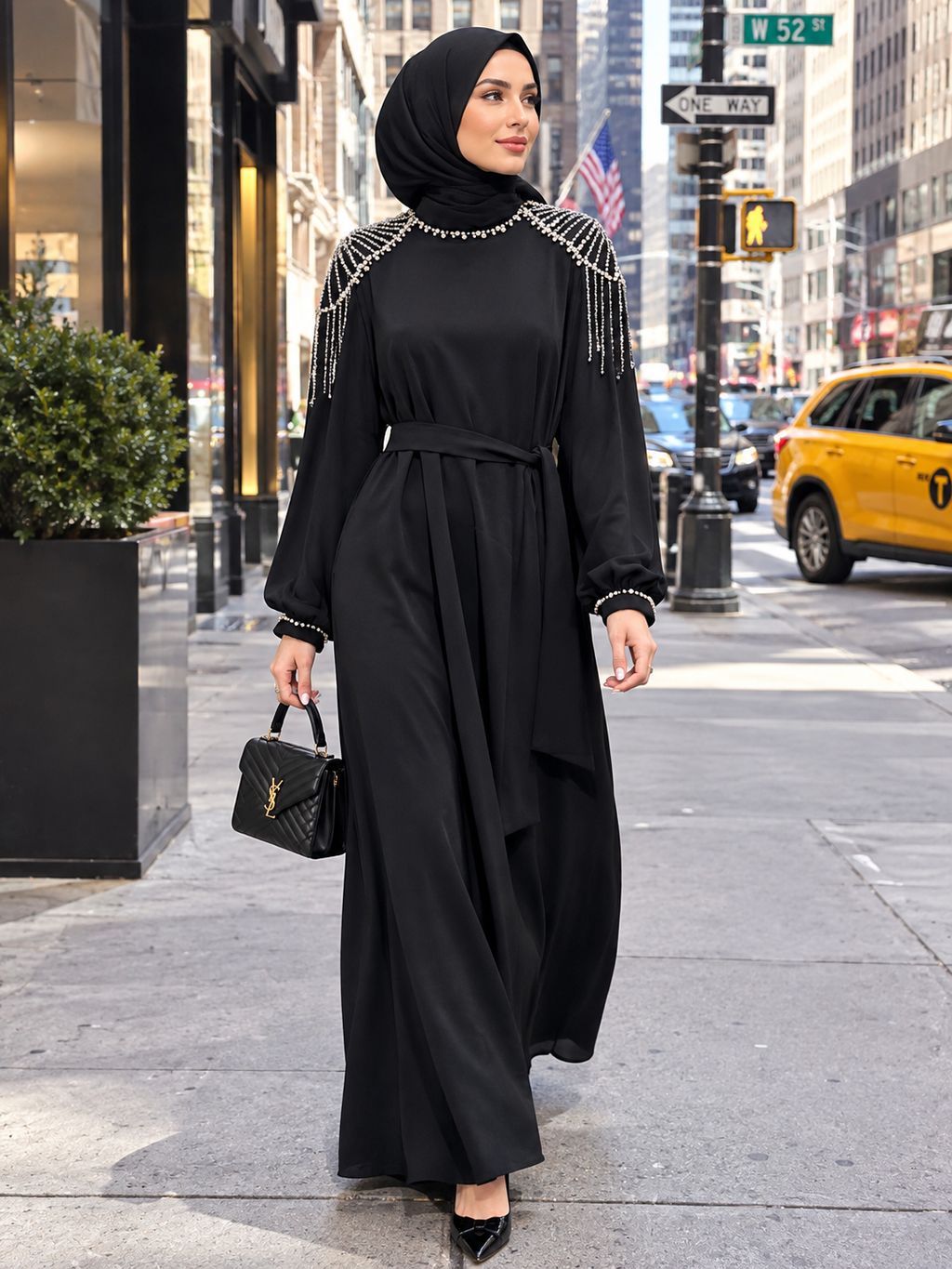 Black Pearl Shoulder Embellished Maxi Dress