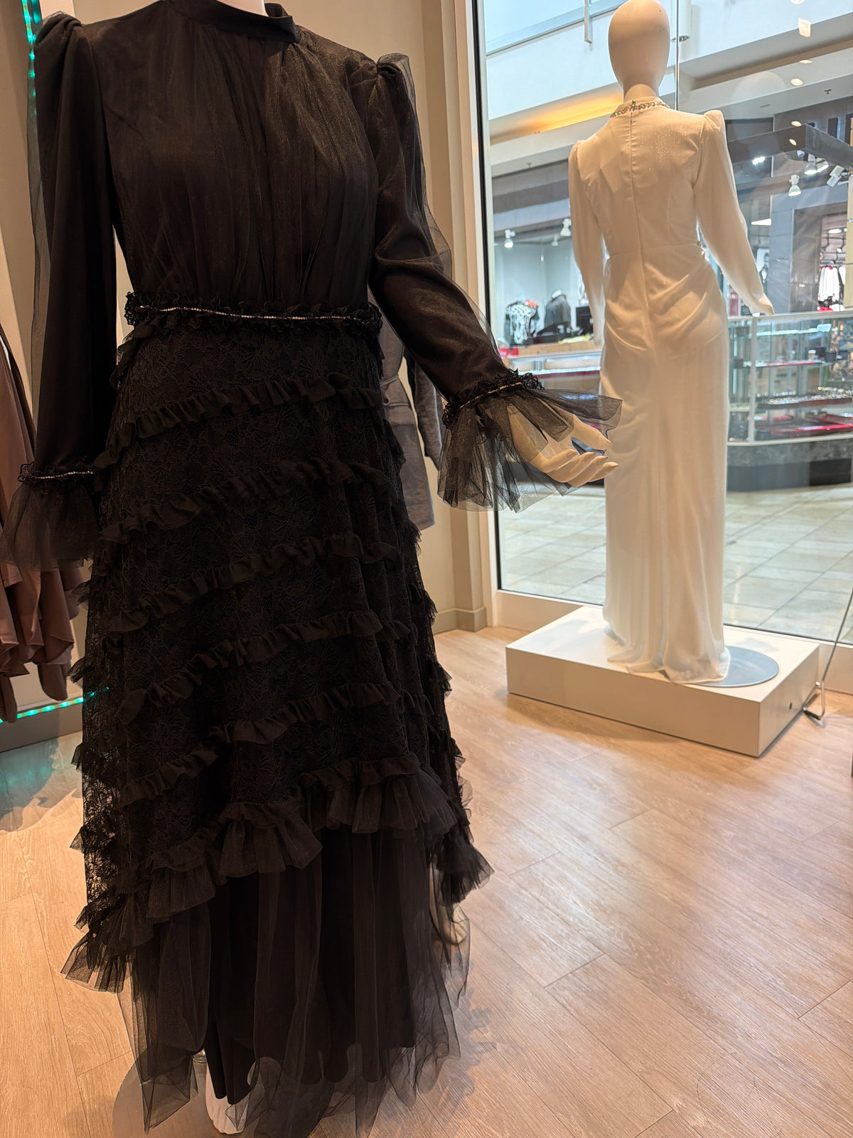 Black Tiered Tulle Night Gown