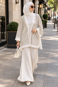 3-piece modest set – long sleeve shirt, wide leg pants and sequin jacket