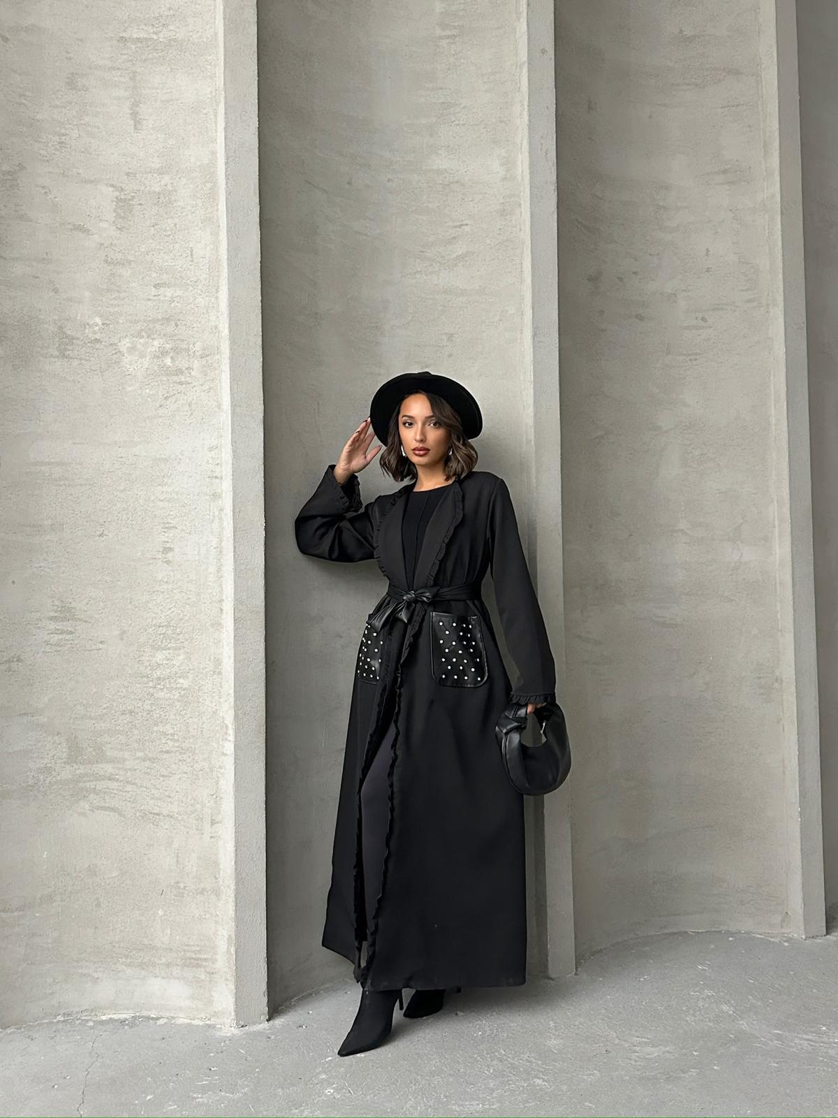 Fall Open Abaya Kimono with Silky Underlayer