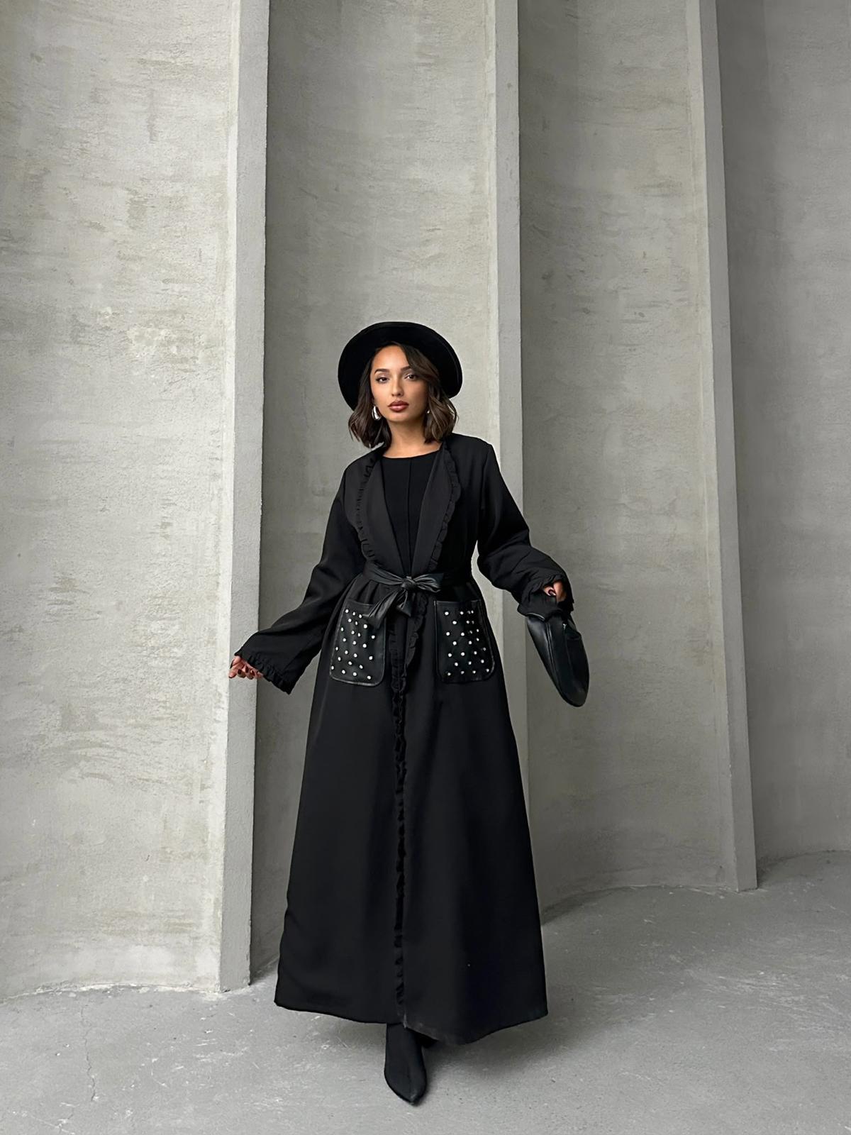 Fall Open Abaya Kimono with Silky Underlayer