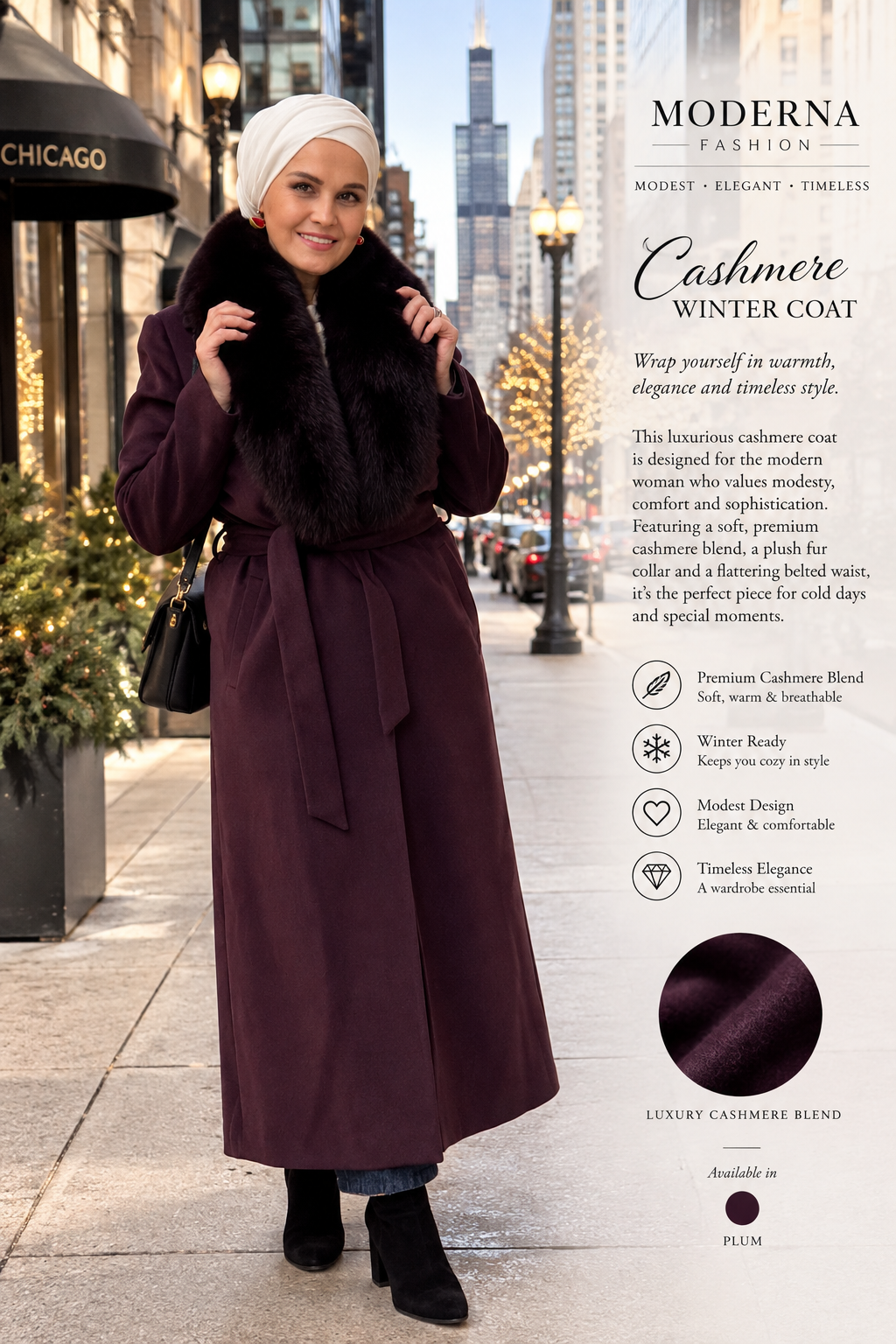 Aurelia Burgundy Cashmere-Blend Winter Coat