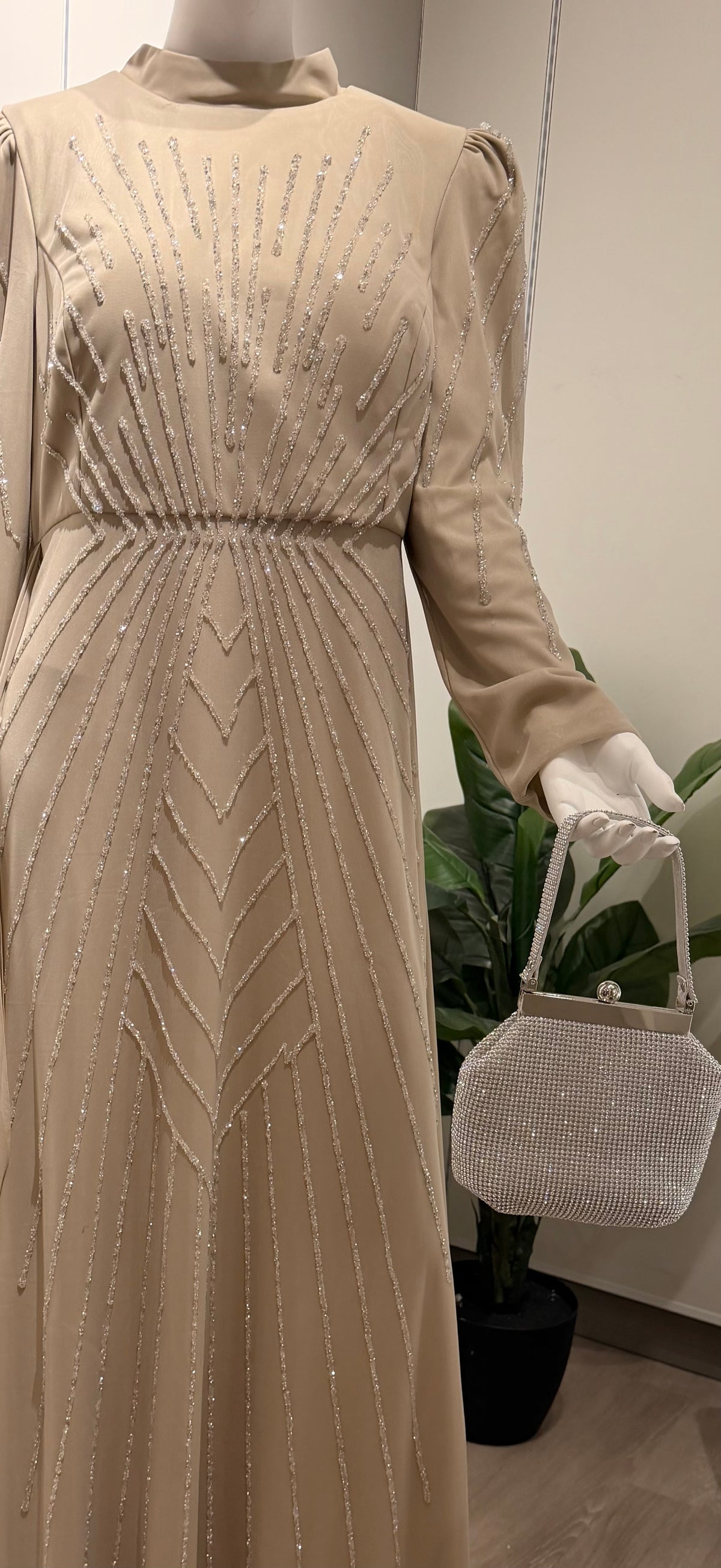 Radiant Beaded Maxi Dress – Crystal Chiffon Night Gown