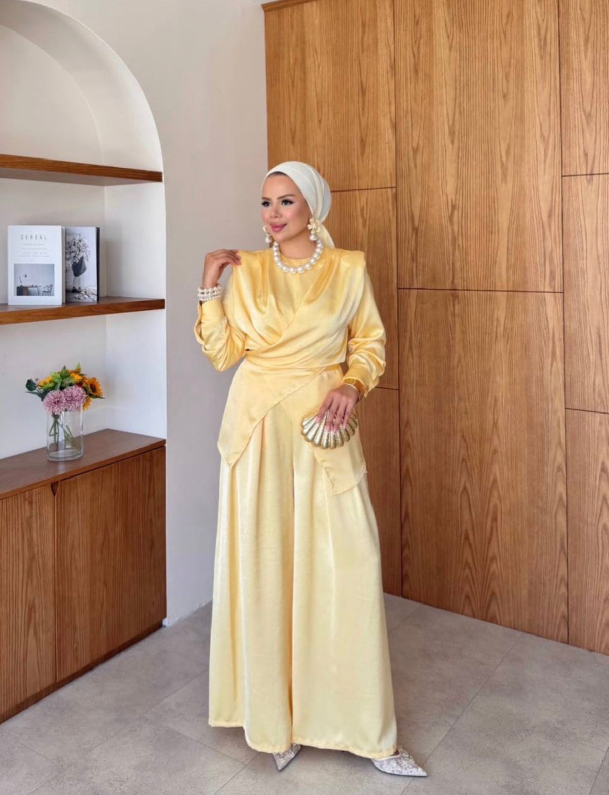 Soft Yellow Heavy Satin Silk 2-Piece Set