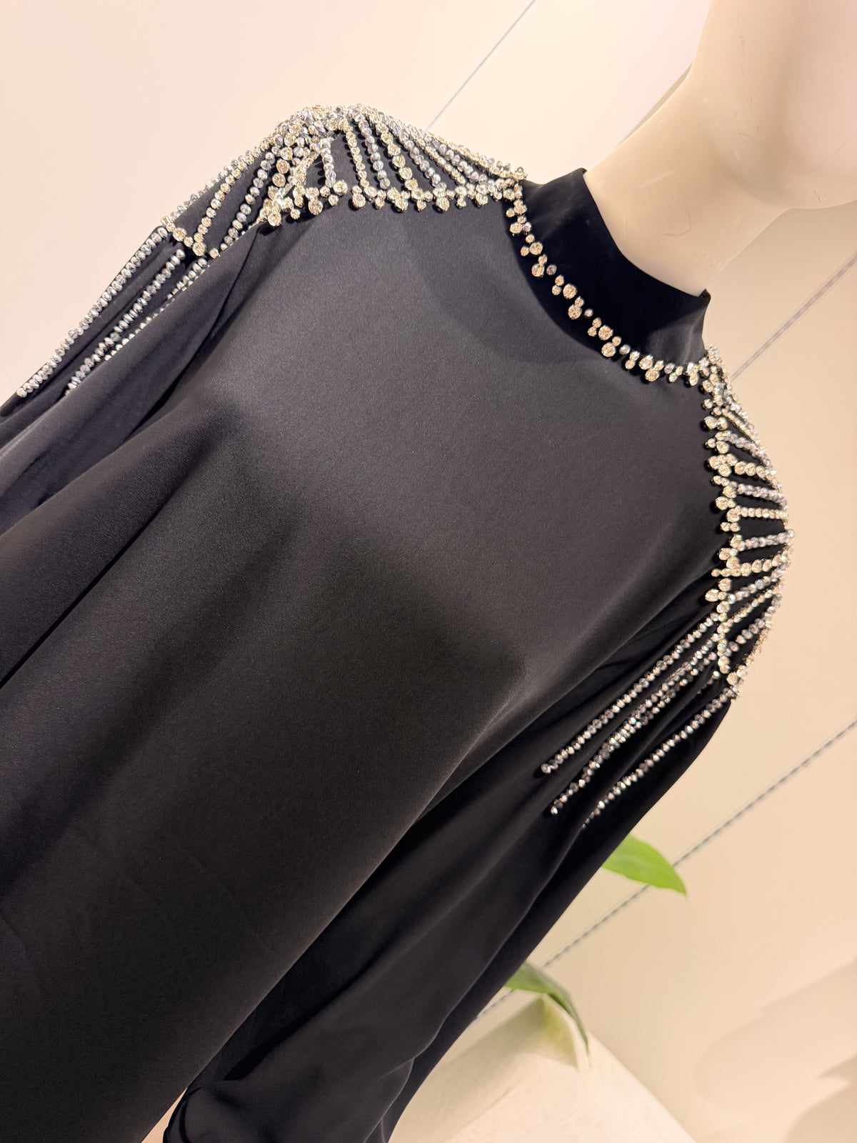 Black Pearl Shoulder Embellished Maxi Dress