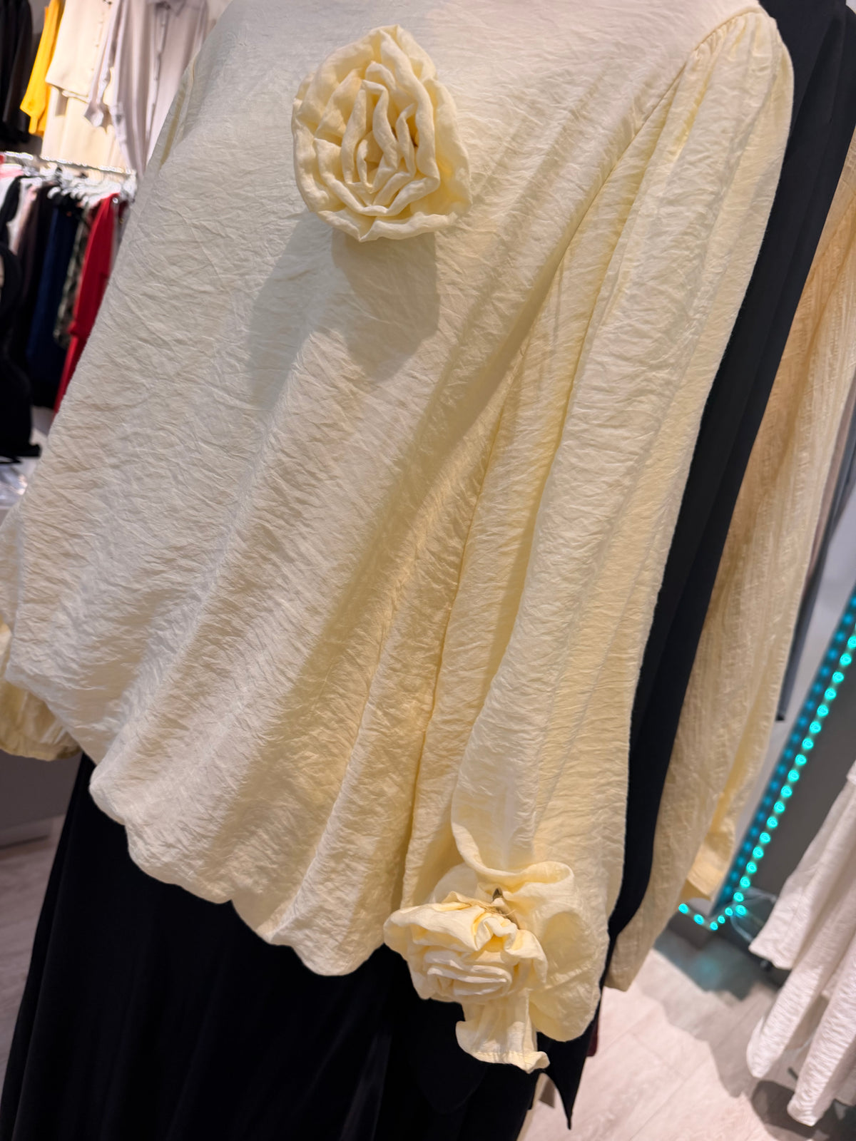 Butter Yellow Rose Appliqué Blouse
