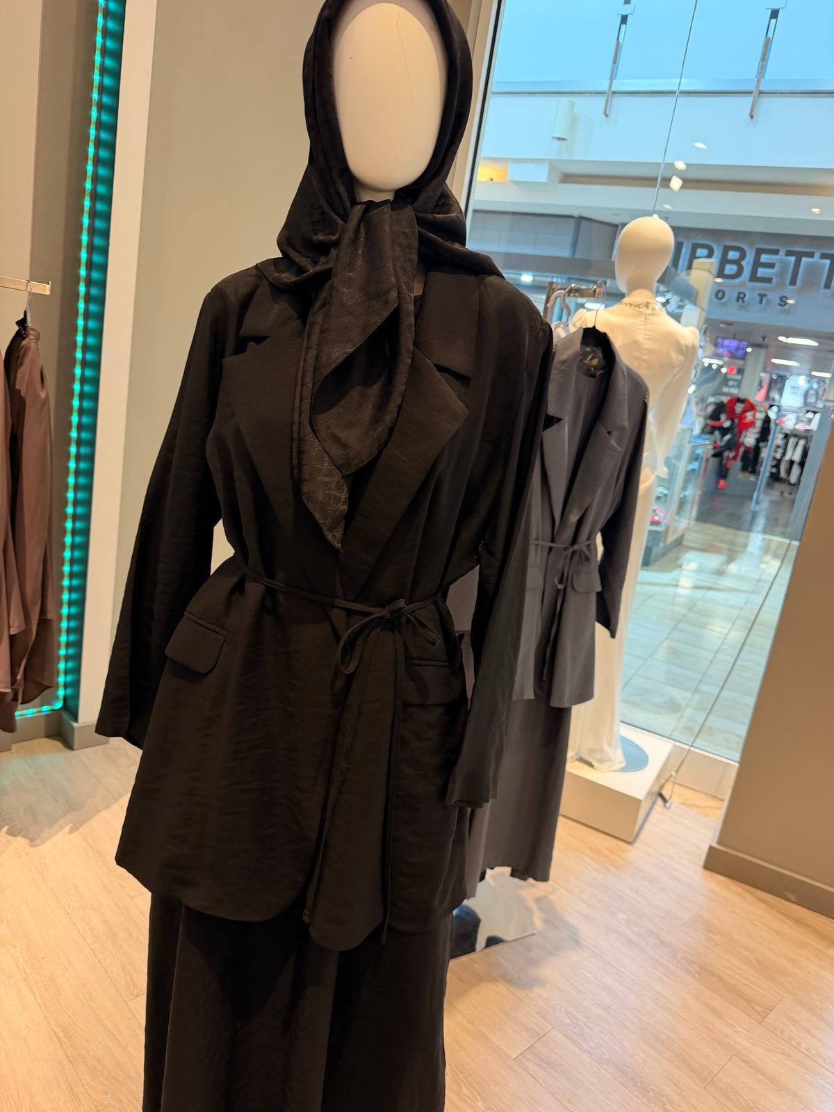 2-Piece Modest Set – Dress & Belted Blazer in Black