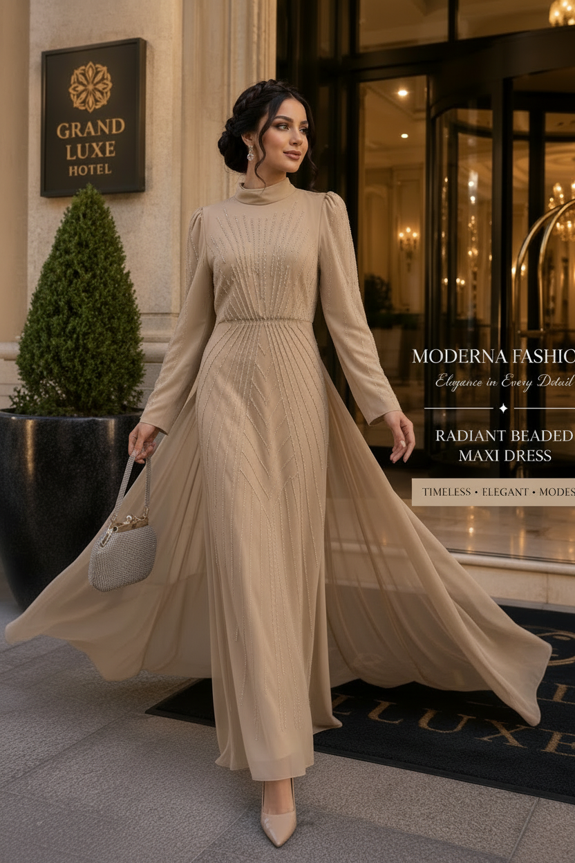Crystal Chiffon Gown Bright Editorial