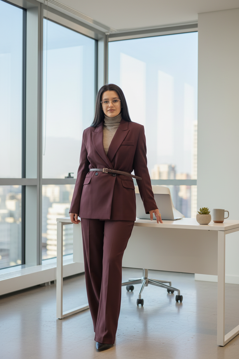 Plum Blazer Set Office Editorial
